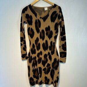 Leopard Print Wool Blend Bodycon Knit Dress